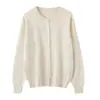 Cárdigan de punto cruzado para mujer de algodón, primavera y otoño, suéter abrigo versátil de cuello redondo fino, tejido liso simple
