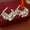 Pendientes de Plata Bañada en Oro Real con Aguja de Plata y Borla de Gota de Agua, Pendientes Elegantes Minimalistas de Nicho, Pendientes Versátiles de Gama Alta para Instagram