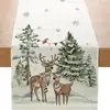 Venta Caliente Transfronteriza Mantel con Estampado de Muñeco de Nieve y Reno Navideño Mantel Individual de Lino para Mesa de Comedor del Hogar de Invierno Decoración Festiva