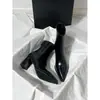Botines finos de punta marrón para mujer, nuevo estilo otoño/invierno, versátiles y elegantes de estilo francés, con forro de felpa, tacones altos elásticos y tacones gruesos, botines