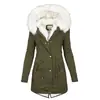 Talla europea nuevo parka mujer talla grande largo forro polar acolchado de algodón abrigo mujer cálido con cuello de pelo suelto abrigo de invierno
