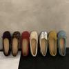 Flats Franceses Flats de Boca Baja para Mujer 2024 Nuevos Zapatos Rojos Pequeños de Gamuza Retro Estilo Hada Zapatos Tipo Bailarina