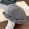 Sombrero Bombín de Ala Ancha con Hebilla Metálica Dulce Japonés para Mujer Otoño Invierno Moda Retro Versátil Boina Sombrero Octagonal
