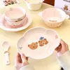 Lindo juego de tazón y plato de color bajo vidriado, tazón para fideos instantáneos, tazones y platos para el hogar, vajilla de cerámica para una persona, tazón para yogur, tazón para ensaladas