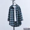 Camisa xadrez de algodão para mulheres 2021 Primavera e Outono Novo estilo coreano solto manga comprida retrô Hong Kong estilo western estilo casaco estudantil