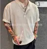 Camiseta Masculina Old Money Style em Linho Tencel com Gola Henley de Manga Curta, Luxo Leve, Elegante e Casual, Estilo Relaxado, Manga Meia-Manga Leve