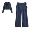 Ropa de Mujer Transfronteriza 2026 Moda Europea y Americana Chaqueta de Mezclilla con Cuello Redondo Decorada con Lazo + Conjunto de Pantalones para Mujer M226383