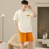 Traje de Pijama para Hombre de Verano Super Suave Algodón Modal Talla Extra Grande Simple Holgado Manga Corta Ropa para el Hogar Cómodo