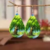 Temu Más Vendidos Árbol de la Vida Arcoíris Madera Patrón de Doble Cara Sauce Verde Madera Exquisitos Pendientes de Gota de Agua