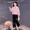 Conjunto de Dos Piezas para Niñas 2026 Primavera y Otoño Nuevo Top con Lazo y Estampado de Gato Pantalones Casuales Moda Tendencia