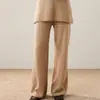 Pantalones de Punto de Cachemira de Pierna Ancha para Mujer, Otoño e Invierno, Cintura Alta, Casual, Largo Hasta el Suelo, Rectos, Engrosados, Adelgazantes, con Caída Suelta