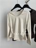 Outono e Inverno 2024/Camiseta Básica de Gola Ovo de Ganso Franzida Lateral Feminina Simples Elástica Slim-fit Emagrecedora Cor Sólida Manga Longa Moderna