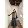 Toma real~ Suéter de punto con cordón en la cintura, top de punto, chaqueta de diseño retro suelta, falda irregular de media longitud