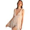 Lencería sexy, pijama sexy, falda de encaje transparente con tirantes para mujer, camisón fino de seda helada, ropa de casa, archivo abierto, no es necesario quitárselo.