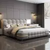 Cama tapizada de lujo ligero de alta gama 1,8 metros cama doble para dormitorio principal 1,5 metros cama individual con almacenamiento uso doméstico cama de cuero genuino no
