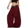 Pantalones de chándal vintage color vino tinto con estampado de grafiti estilo americano, pierna curva, unisex, corte holgado, pierna ancha, fluidos, adecuados para bailar y uso casual, modernos