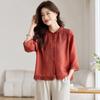 Camisa Tencel Estilo Nacional Mujer 2025 Verano Nuevo Nuevo Botón de Placa Chinoiserie Bordado Look Adelgazante Camiseta Camisa Fresca