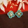 Novos Brincos de Ouro de Areia Vietnamita Tendência Gotejamento de Óleo Brincos de Trevo de Quatro Folhas Vazados Joias Femininas Duradouras Atacado