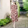 Novo vestido de verão de alta qualidade em algodão e linho, fino e de corte solto, plus size, vestido longo floral vintage que afina