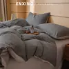 Juego de ropa de cama de cuatro piezas de algodón puro a cuadros simple con funda de edredón para dormitorio de estudiante masculino, juego de ropa de cama de algodón lavado de algodón completo con juego de sábanas de tres piezas