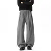 Pantalones negros de pierna ancha con cinturón para hombre, con doble pliegue, corte holgado, estilo japonés, largos hasta el suelo, casual, adecuados para ir al trabajo y para uso relajado