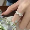 Anel de Renda com Laço em Forma de Coração, Cool e Elegante, Popular no Xiaohongshu, Anel Tendência Transparente em Forma de Coração Tridimensional para Dedo Indicador