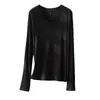 2026 Nuevos Tops para Mujer Tejido de Lana Tencel Cuello en V Suave Manga Larga Antibacteriano Relajado Camiseta de Manga Larga