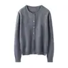 Cárdigan de Cachemira para Mujer Cuello Redondo Botones de Concha de una Fila Chaqueta de Punto Color Sólido Simple Clásico Versátil Top Morado