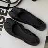 Zapatos vintage de piel de oveja de nicho con punta dividida de pezuña de cerdo con lazo, zapatos planos Mary Jane sin cordones tipo ballet