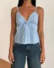 Camisole Feminina Estilo Coreano com Renda nas Alças Finas Decote V Casual Laço na Cintura Acinturada Top Curto Plissado