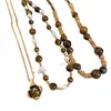 Collar Colgante de Flor con Cuentas de Madera Retro Ojo de Tigre para Otoño e Invierno Cadena de Suéter Versátil Casual Diseño de Nicho para Mujeres