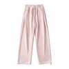 Estilo Coreano chique Primavera Novo Calça de Perna Larga Fina Cintura Alta Cintura Elástica Cadarço Calça Casual Calças Retas