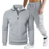 Novo conjunto casual de moletom com zíper e gola alta para homens, com calça cargo de múltiplos bolsos, para vendas transfronteiriças na Amazon