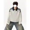 Sudadera con capucha de bloque de color retro americano bordada con solapa para hombre 2026, Top holgado de manga larga de otoño para hombre, Camisa polo estilo universitario