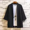 Estilo Chino Verano Nueva Llegada Camisa Cárdigan Hanfu Holgada de Color Sólido para Hombre Talla Grande Moda Casual Algodón Lino Manga Siete Puntos