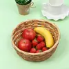 Bandeja de Frutas de Mimbre Sintético, Bandeja de Almacenamiento de Pan Estilo Japonés Tejida a Mano, Bandeja para Bollos al Vapor para Sala de Estar Almacenamiento en Casa, Bandeja de Mimbre con Doble Asa