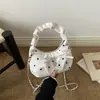 Bolsa de laço de bolinhas doces estilo coreano para meninas, bolsa transversal plissada elegante e atraente para o dia a dia de mulheres