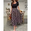 Vestido Longo Estampado Patchwork Estilo Europeu e Americano Novo para Verão 2026 para Mulheres, Elegante e Emagrecedor, Item Quente Transfronteiriço