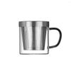 Juego de Tazas Interiores de Acero Inoxidable de Tres Piezas, Taza de Oficina de Vidrio de Borosilicato Alto con Asa de Colores, Taza de Preparación de Té de Gran Capacidad con Filtro