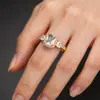 Anel de Zircônia Retangular com Garra Europeu e Americano, Venda Quente, Anel de Luxo Leve Galvanizado a Ouro Real, Atacado do Fabricante