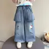 Nuevos Jeans Rectos de Otoño con Bolsillo Trasero 2026 Estilo Coreano de Moda Pantalones de Pierna Ancha para Niñas, Ropa Infantil