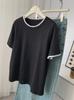 Camiseta de Manga Corta con Costuras de Borde Ondulado Estilo Extranjero para Mujer Primavera y Verano 2025 Nueva Nicho Estilo Coreano Color Sólido Combinable Camiseta Básica