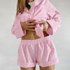Novedad Otoño e Invierno 2026 Estilo Europeo y Americano Rosa Cuadros Holgado y Cómodo Mangas Largas Pantalones Cortos Pijama de Exportación Ropa de Casa Transfronteriza para Mujer