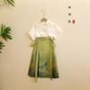 Tecido Menina Qianli Jiangshan Saia de rosto de cavalo Tecido Gradiente Tecido Retro Estilo Chinês Estilo Étnico Camisa Hanfu