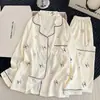 Pijama para mujer al por mayor transfronterizo, estilo fino para primavera y otoño, algodón nube, lunares, manga larga, pantalón largo, conjunto holgado dulce para casa