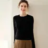 Suéter feminino de cashmere com gola redonda, liso, cor sólida, pulôver, Outono precoce, Novo, solto, modelador, para o trabalho, malha, blusa básica