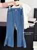 Jeans de mezclilla para niña para principios de otoño, pantalones nuevos elásticos casuales versátiles con diseño acampanado de cola de pez para niños, conjunto para padres e hijos