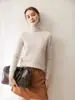 Suéter de Cashmere Tricotado Grosso de Três Fios Novo para Outono e Inverno para Mulheres, Gola Alta, Manga Longa, Elegante, Versátil, Top Quente, Roupa de Baixo