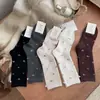 Calcetines Xiaochi Life: Cálidos para otoño e invierno, estampado floral pequeño estilo coreano, calcetines de punto hasta la pantorrilla con cuentas, venta al por mayor