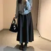 Falda de Lana Gris Oscuro para Mujer Otoño e Invierno 2025 Estilo Nuevo Cintura Alta Pequeña Aspecto Adelgazante Línea A Longitud Media Falda de Botón